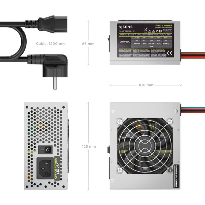 Aisens Fuente de Alimentación SFX 500W ASPC-500SFX-PSE Plata Aisens Fuente de Alimentación SFX 500W ASPC-500SFX-PSE Plata